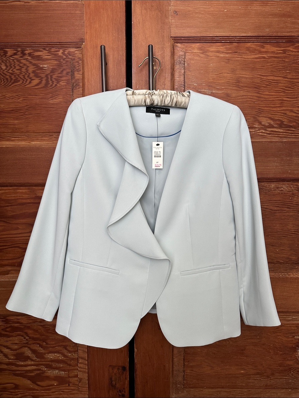 Talbots Pale Green Asymmetrical Ruffle Lapel Blazer